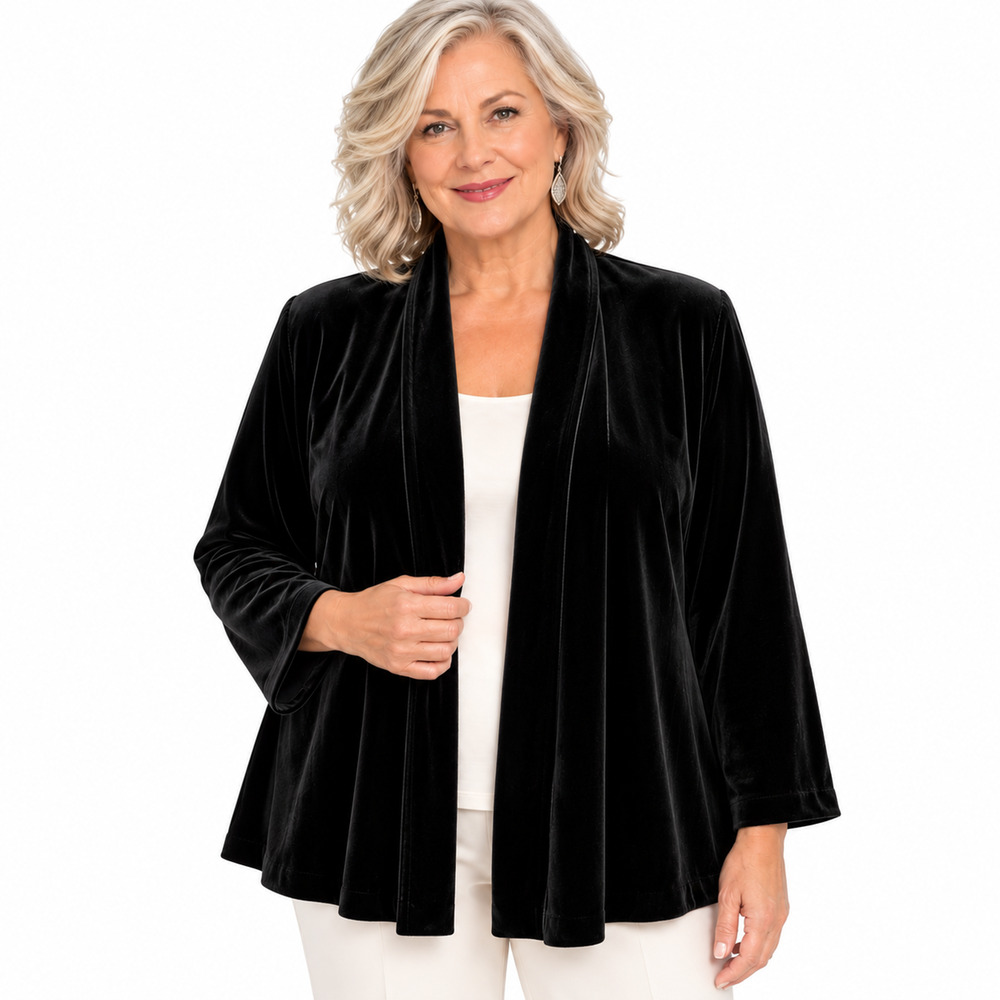 Alex Evenings Black Velvet Stretch Formal Open Style Jacket Holiday Party sz XL
